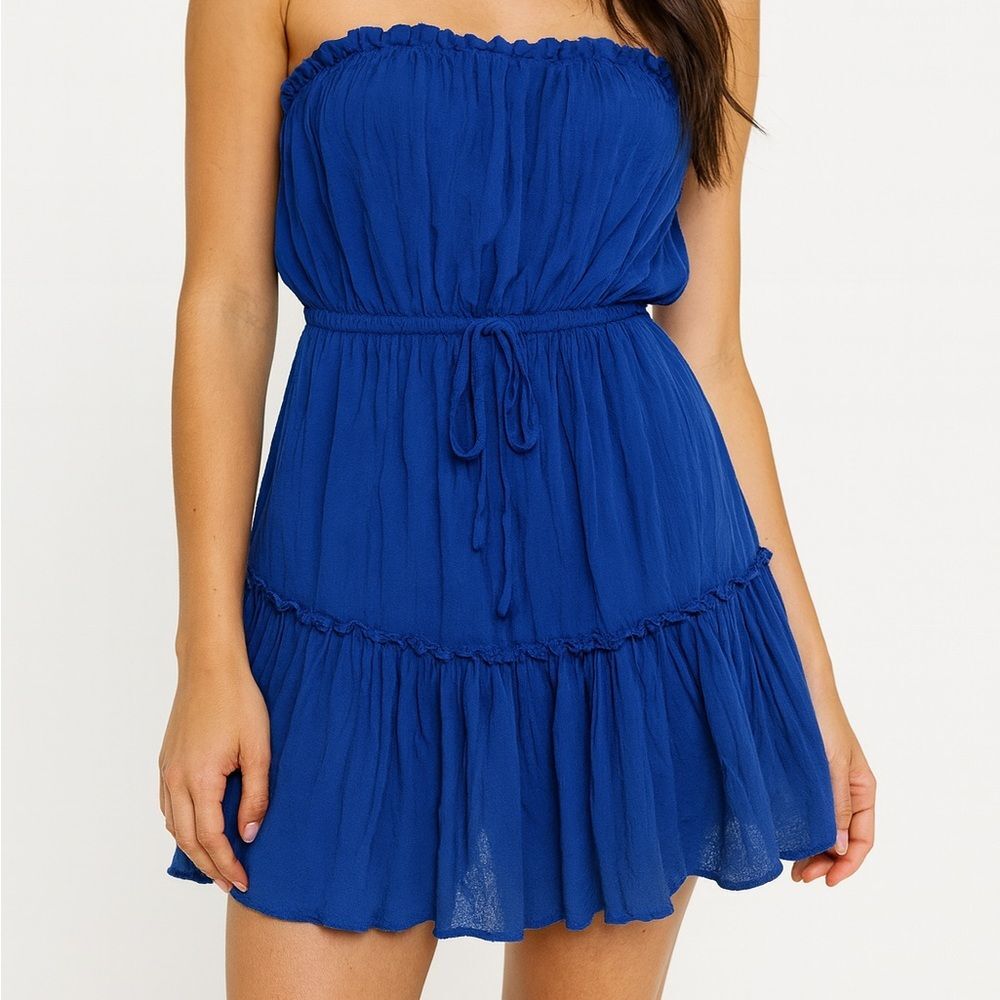 Elan Strapless Royal Blue Ruffle Mini Dress – Size L